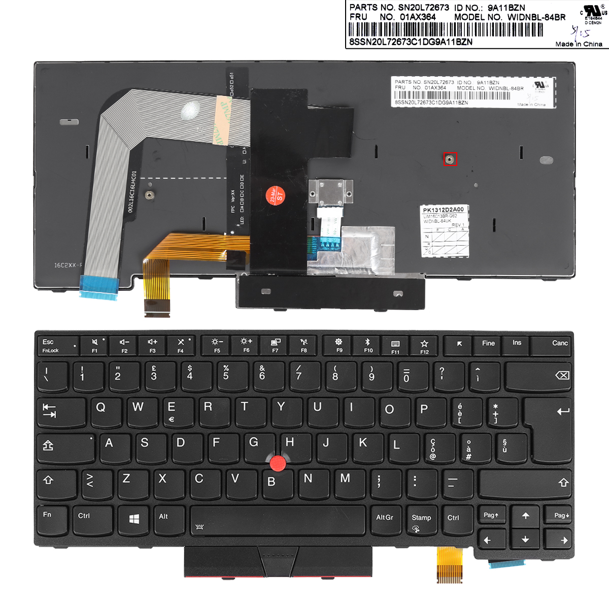 Picture of New Replacement Laptop Keyboard For IBM ThinkPad T470 T480 BLACK FRAME BLACK ( Backlit,with point stick ,For Win8) OEM IT Layout
